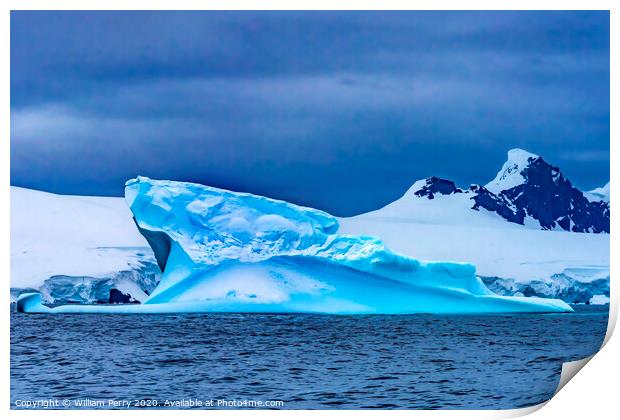 Floating Blue Iceberg Charlotte Bay Antarctica Print by William Perry