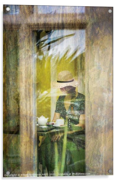 The Lady taking tea Acrylic by Eileen Wilkinson ARPS EFIAP