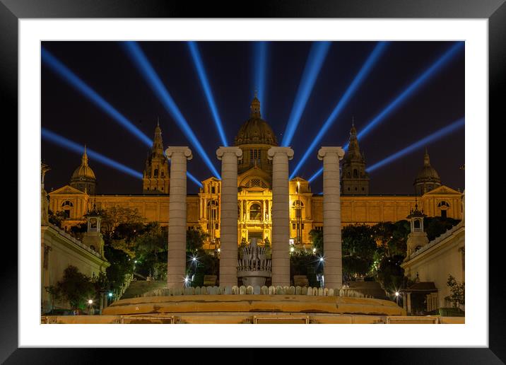 Night scene of Magic Fountain light show in Barcel Framed Mounted Print by Arpad Radoczy