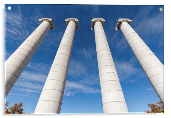 Four massive columns, blue sky in Barcelona of Spain Acrylic by Arpad Radoczy