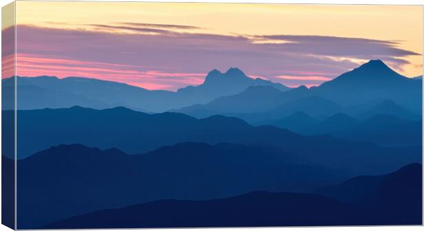 Sunset light over the spanish Pyrenees mountains,nice silhouette peaks Canvas Print by Arpad Radoczy