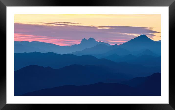 Sunset light over the spanish Pyrenees mountains,nice silhouette peaks Framed Mounted Print by Arpad Radoczy
