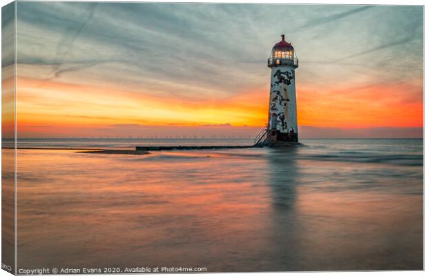 Talacre Lighthouse Sunset Wales Canvas Print by Adrian Evans