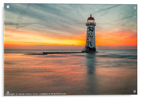 Talacre Lighthouse Sunset Wales Acrylic by Adrian Evans