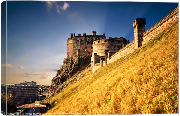 Edinburgh Castle and King's Stables Road Canvas Print by Philip Hawkins