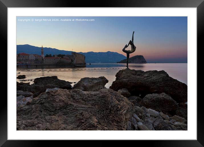 The statue of Ballerina Dancer, standing on the rock. Budva, August 2018. Framed Mounted Print by Sergii Petruk