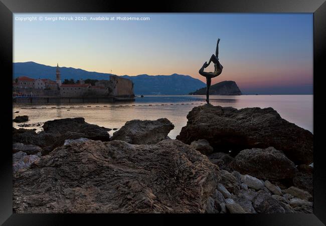 The statue of Ballerina Dancer, standing on the rock. Budva, August 2018. Framed Print by Sergii Petruk