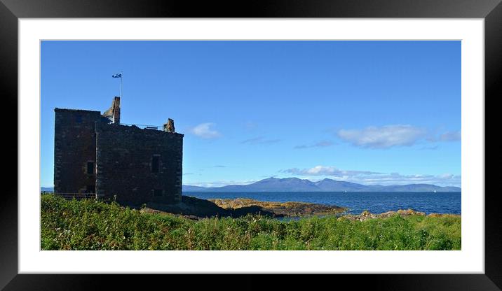 Portencross Castle and Arran`s mountains Framed Mounted Print by Allan Durward Photography