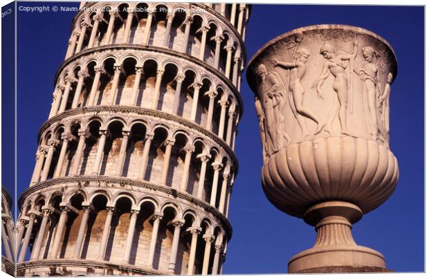 The Leaning Tower of Pisa and an Ornate Vase  Canvas Print by Navin Mistry