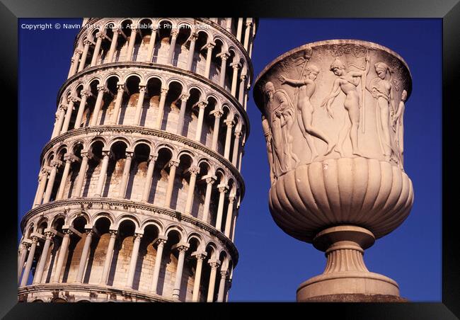The Leaning Tower of Pisa and an Ornate Vase  Framed Print by Navin Mistry