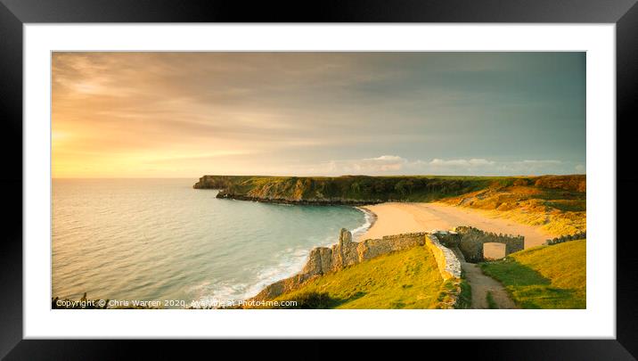 Barafundle Beach at sunrise  Framed Mounted Print by Chris Warren