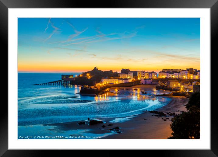 Tenby Harbour at dawn reflection Framed Mounted Print by Chris Warren