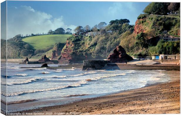 Dawlish Beach looking towards Boat Cove and Coryto Canvas Print by Rosie Spooner