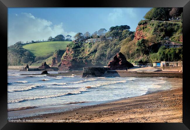 Dawlish Beach looking towards Boat Cove and Coryto Framed Print by Rosie Spooner