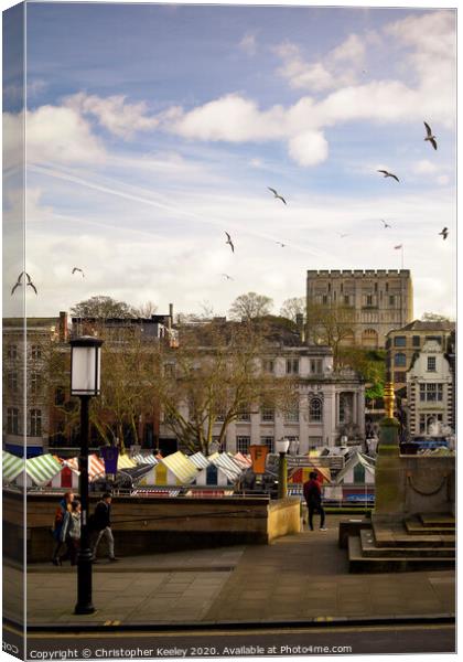 Norwich Market and Castle Canvas Print by Christopher Keeley