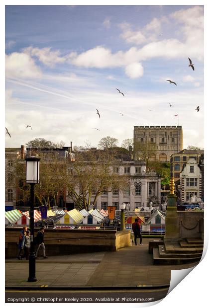 Norwich Market and Castle Print by Christopher Keeley