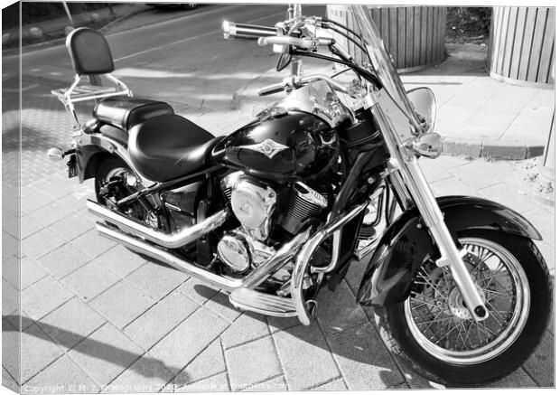 A motorcycle parked on the side of a road Canvas Print by M. J. Photography
