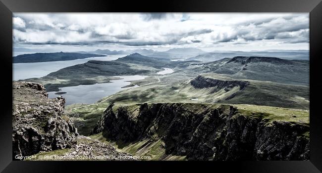 Dramatic skies from the top of the Storr, Isle of  Framed Print by Phill Thornton