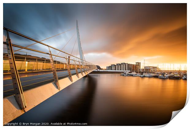 Swansea marina, the sail bridge Print by Bryn Morgan