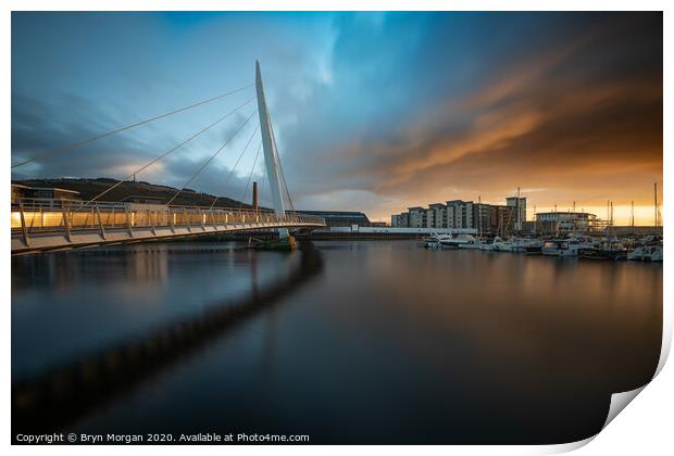 The Sail bridge at Swansea marina Print by Bryn Morgan