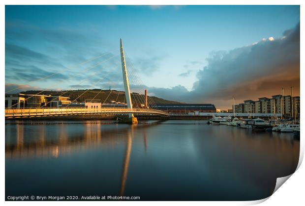The Sail bridge at Swansea marina Print by Bryn Morgan