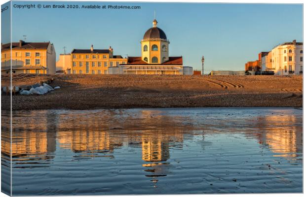 Worthing Dome Reflections Canvas Print by Len Brook