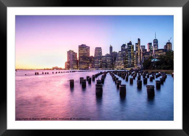 Sunset over New York Framed Mounted Print by Martin Williams