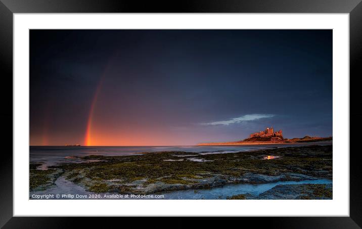 Rainbows at Bamburgh Castle Framed Mounted Print by Phillip Dove LRPS