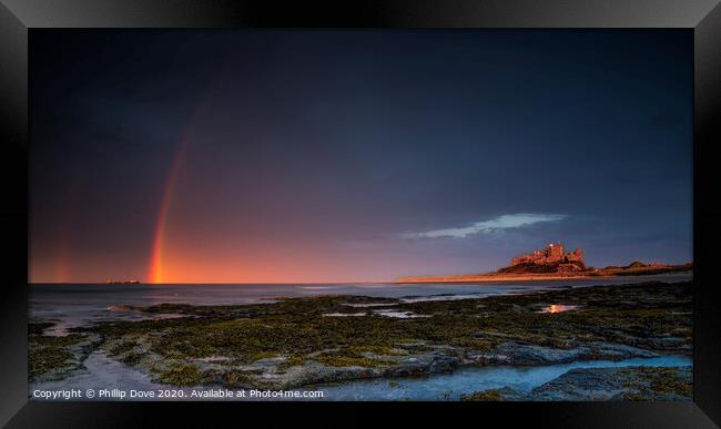 Rainbows at Bamburgh Castle Framed Print by Phillip Dove LRPS