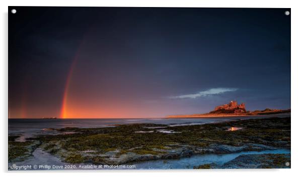 Rainbows at Bamburgh Castle Acrylic by Phillip Dove LRPS
