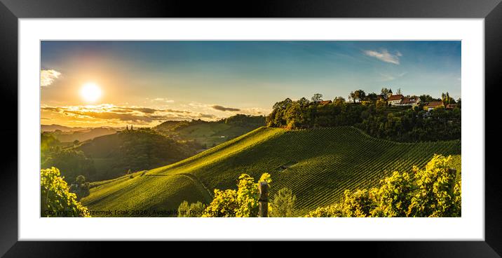 Sunset panorama of wine street on Slovenia, Austria border in Styria. Fields of grapevines. Framed Mounted Print by Przemek Iciak
