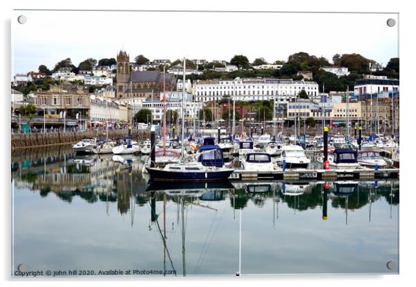 Reflection in the Inner harbour at Torquay devon. Acrylic by john hill