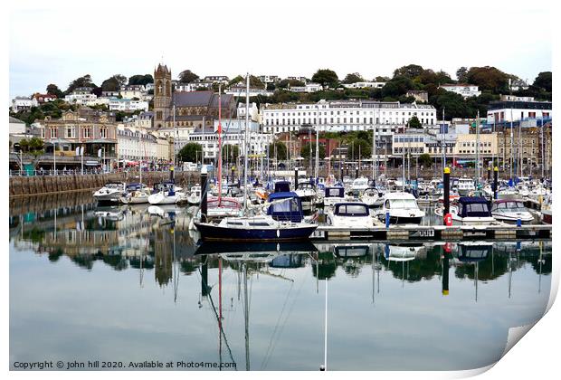 Reflection in the Inner harbour at Torquay devon. Print by john hill