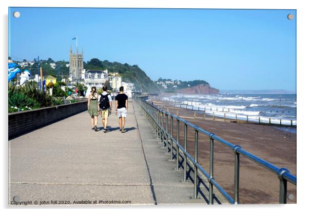 Walking the promenade at Teignmouth Devon. Acrylic by john hill