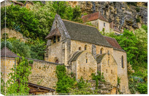 Mountain church in the village La Roque Gageac France Canvas Print by Mario Koufios