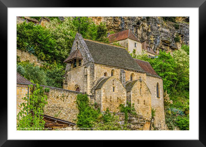Mountain church in the village La Roque Gageac France Framed Mounted Print by Mario Koufios