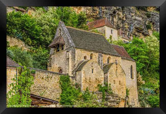 Mountain church in the village La Roque Gageac France Framed Print by Mario Koufios