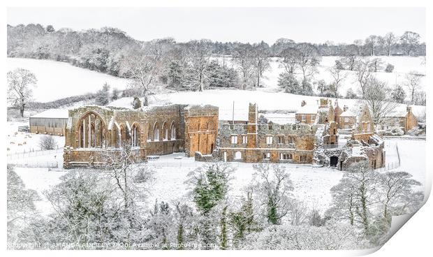 Winter at Egglestone Abbey Print by AMANDA AINSLEY