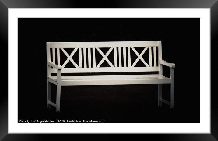 The lonely white bench Framed Mounted Print by Ingo Menhard
