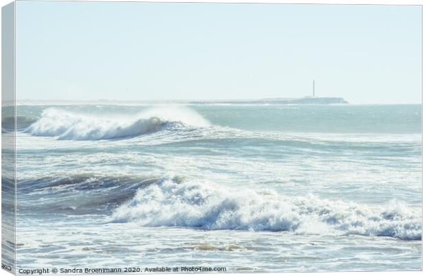 Big waves and a lighthouse Canvas Print by Sandra Broenimann