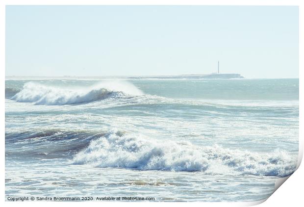 Big waves and a lighthouse Print by Sandra Broenimann