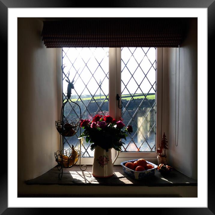 Country cottage window looking on the fields. Framed Mounted Print by john hill