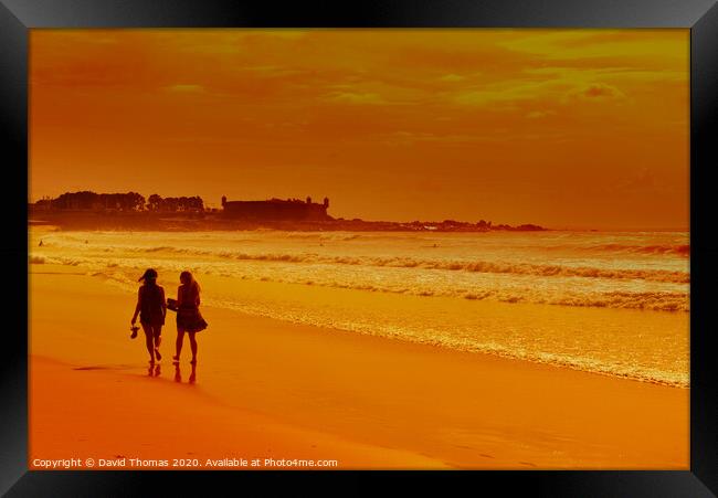Majestic Sunset Beach Walk Framed Print by David Thomas
