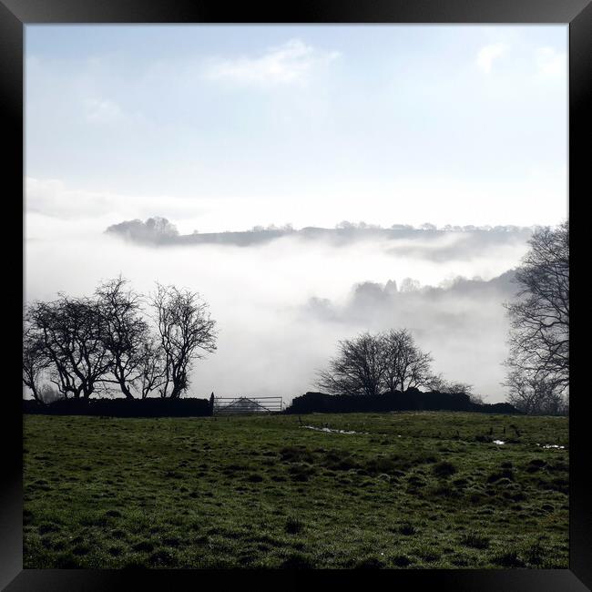 Over morning mist in Derbyshire. Framed Print by john hill