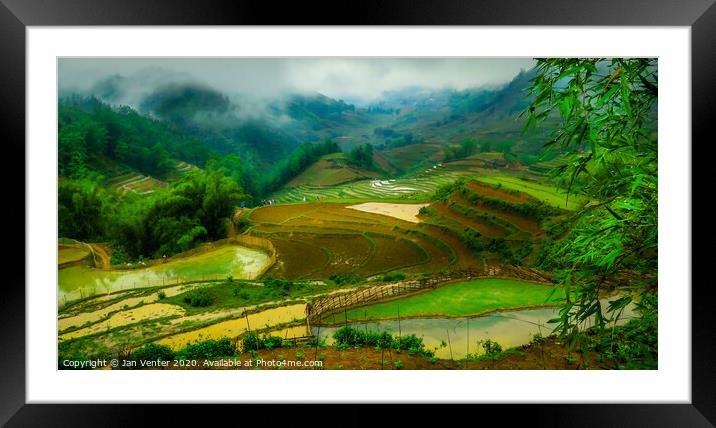 Rice Paddies and hikers Framed Mounted Print by Jan Venter