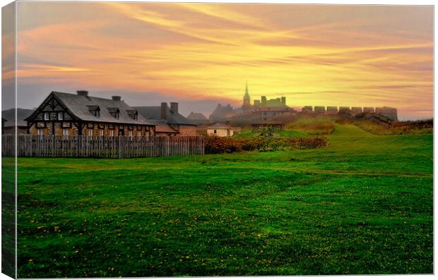 Sunrise at Fortress of Louisbourg Canvas Print by Elaine Manley