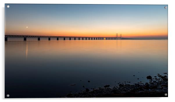 Oresunds Bridge after a Wonderful Sunset Acrylic by Antony McAulay