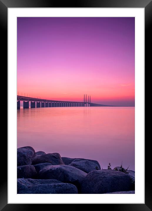 Oresunds Bridge at a Purple Haze Sunset Framed Mounted Print by Antony McAulay