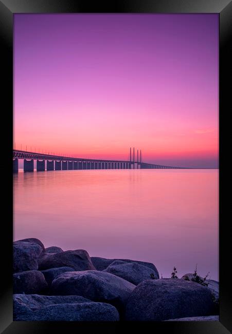 Oresunds Bridge at a Purple Haze Sunset Framed Print by Antony McAulay