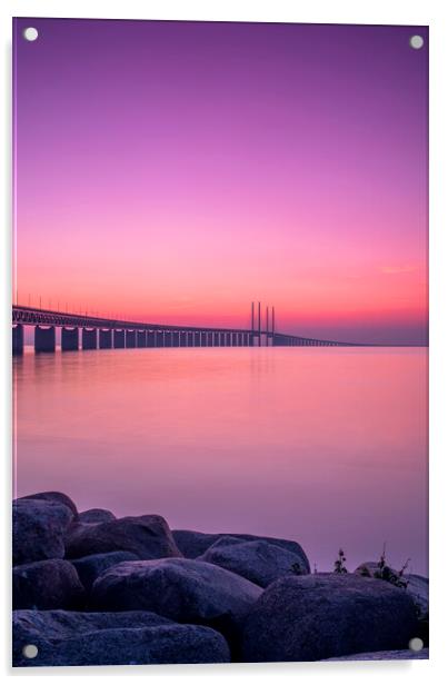 Oresunds Bridge at a Purple Haze Sunset Acrylic by Antony McAulay